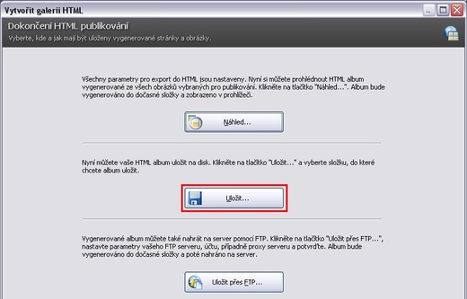 Uložení vytvořené galerie HTML do složky v PC