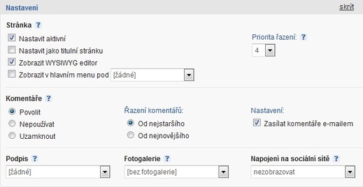 Nastavení vlastností stránky