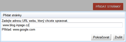Přidání stránek do webmaster tools