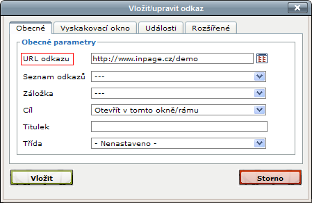 Vytvoření odkazu pomocí zadání URL adresy
